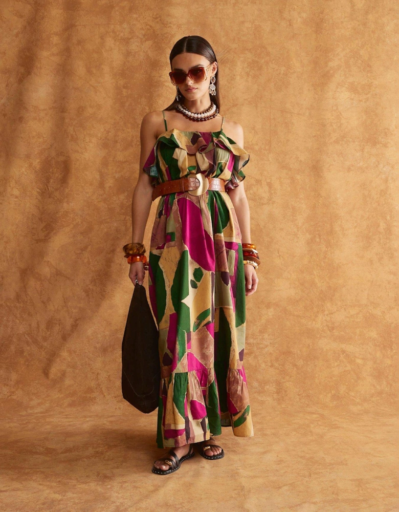 A Line Ruffle Maxi Dress - Purple