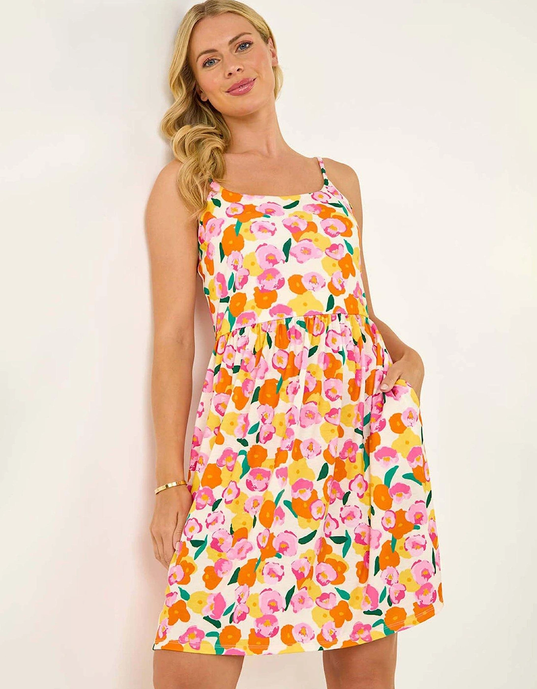 Petite Floral Print Strappy Stretch Dress - Orange, 2 of 1
