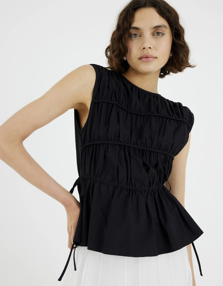 Drawstring Tiered Detail Peplum Top