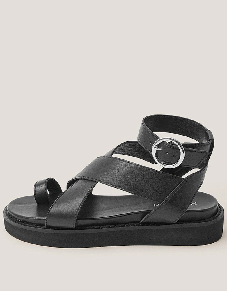 Ivy Toe Strap Crossover Leather Sandals Black