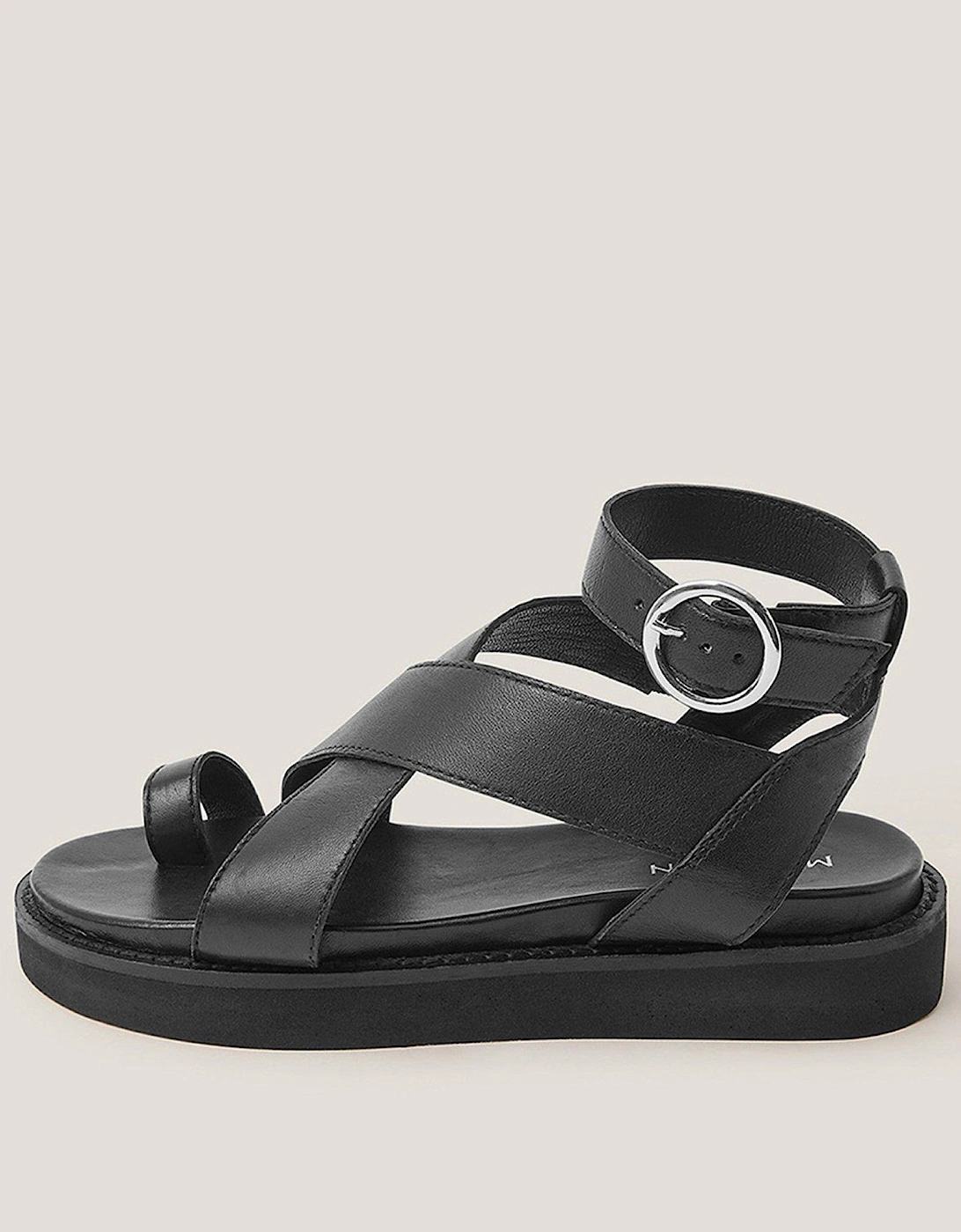 Ivy Toe Strap Crossover Leather Sandals Black, 2 of 1