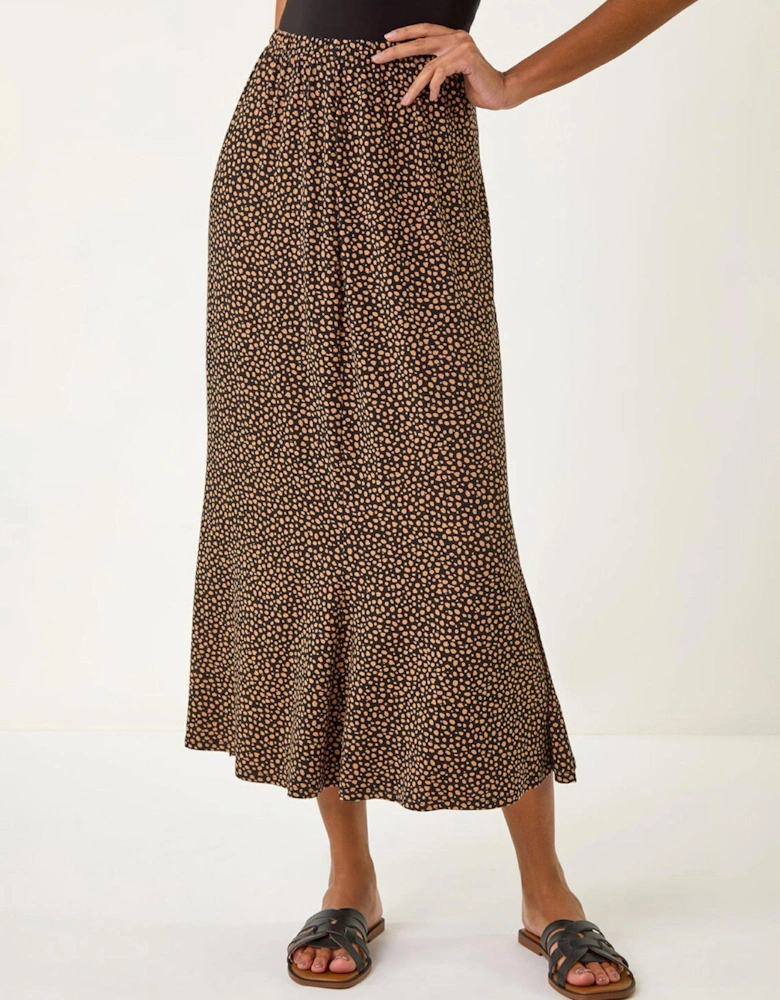 Spot Print Midi Skirt - Black