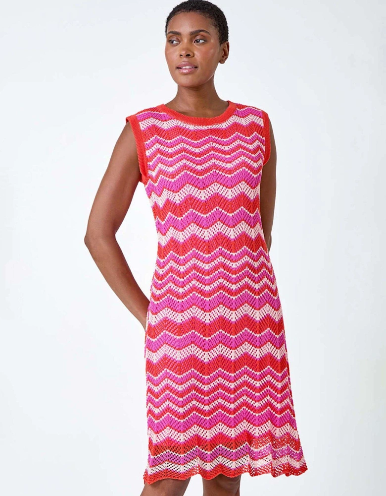 Zig Zag Print Knitted Shift Dress