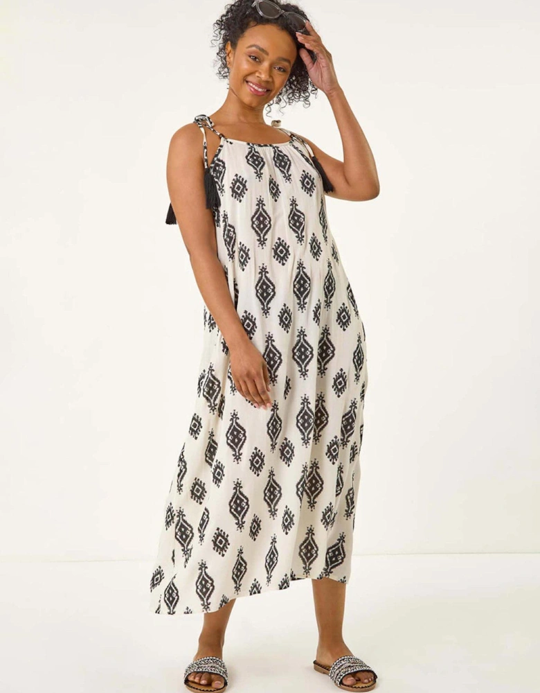 Petite Aztec Print Midi Dress - Ivory