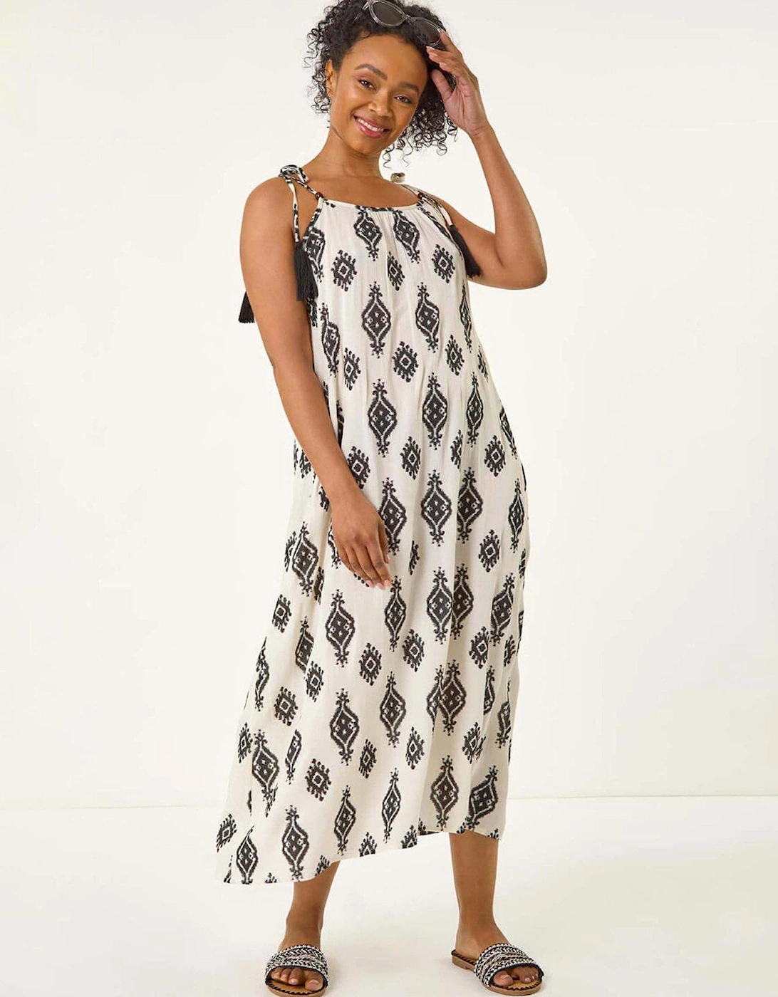 Petite Aztec Print Midi Dress - Ivory, 2 of 1