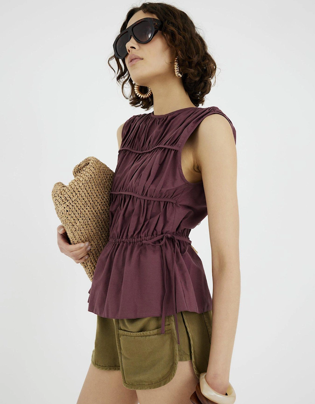 Drawstring Tiered Detail Peplum Top, 2 of 1