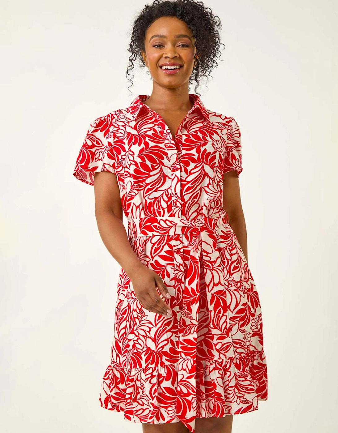 Petite Leaf Print Shirt Dress - Red, 2 of 1