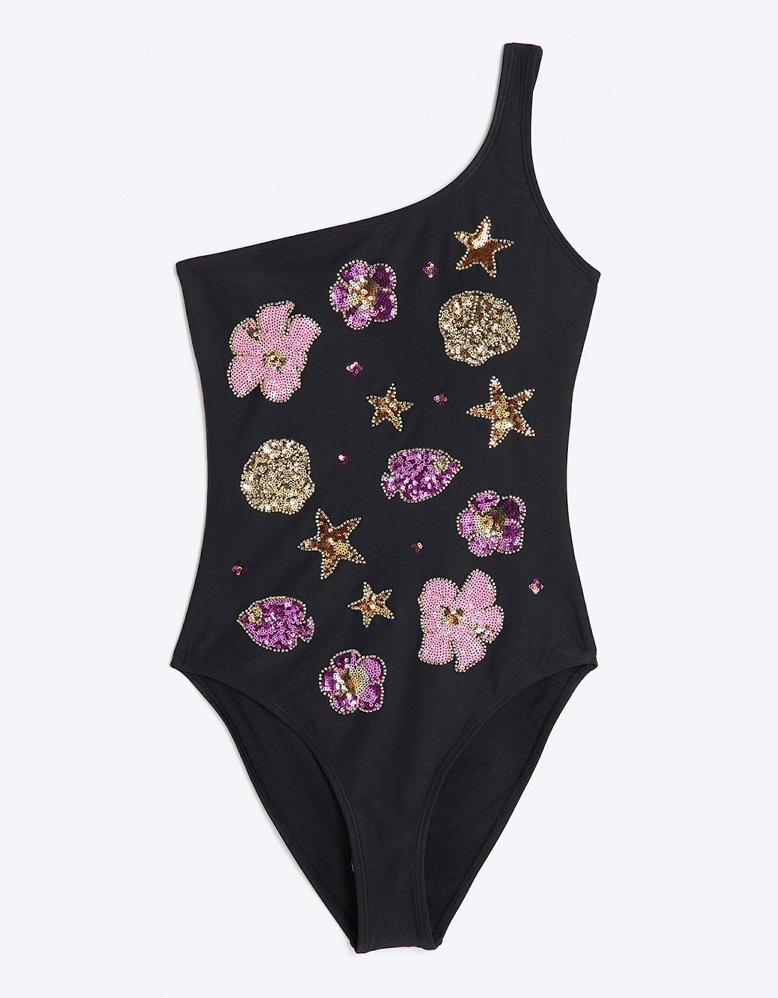 Sequin One Shoulder Swimsuit - Black, 2 of 1