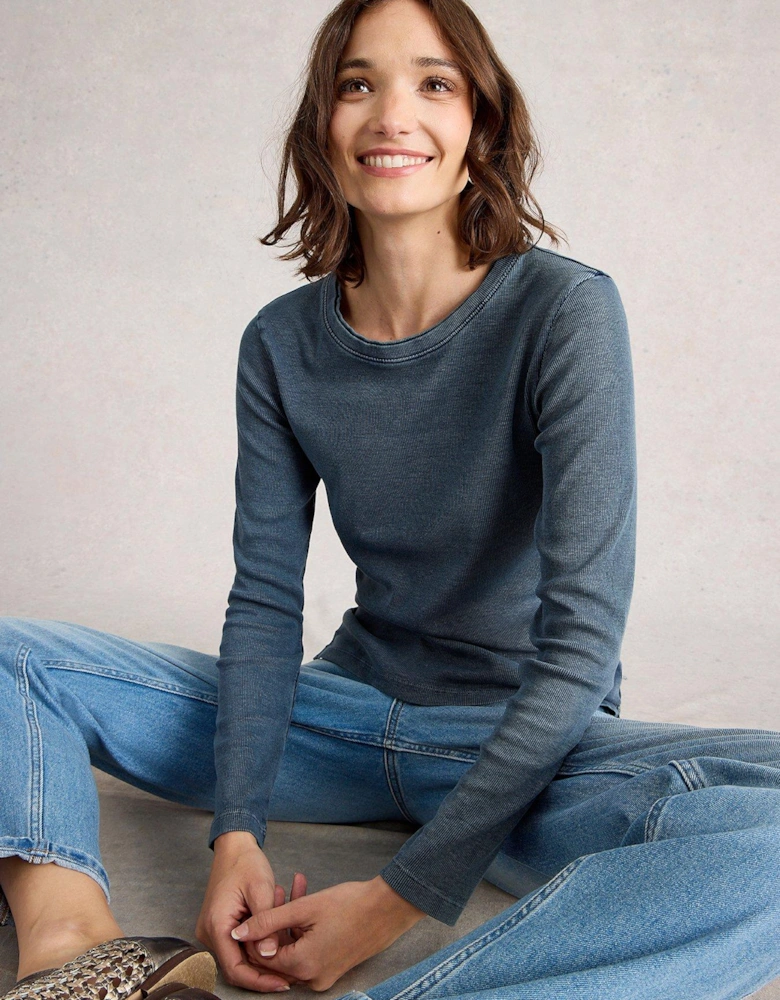 Sadie Long Sleeve Rib Tee - Blue