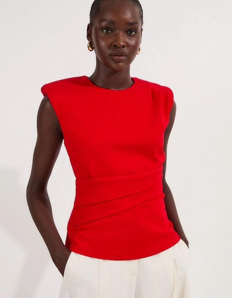 Ponte Ruched Waist Detail Round Neck Top
