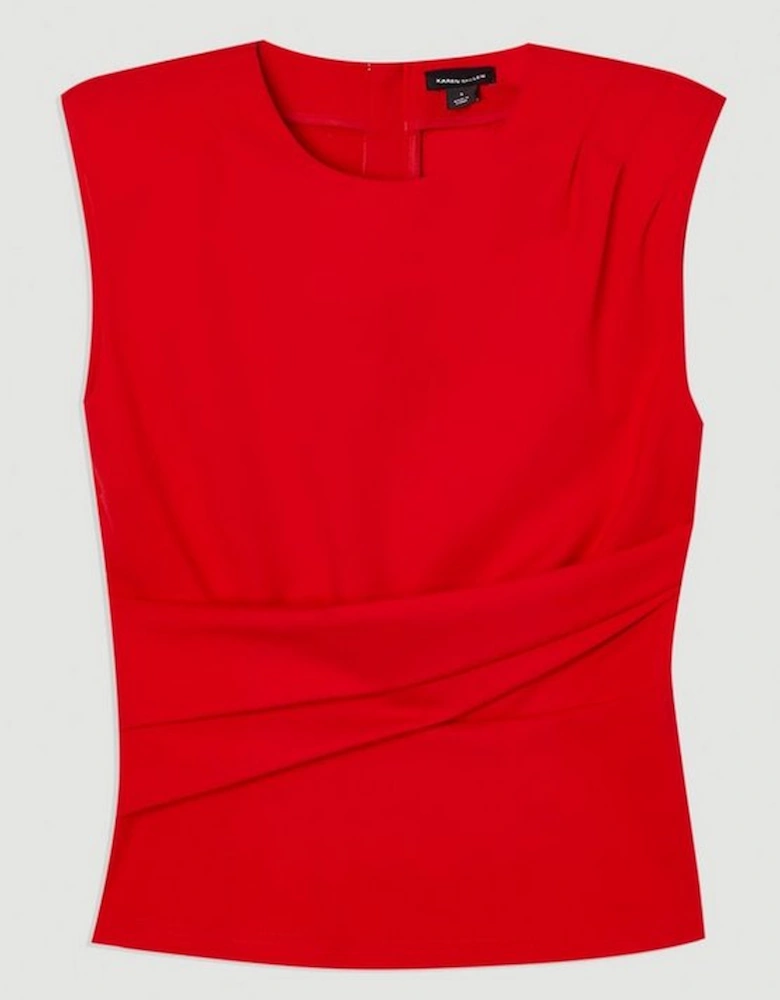 Ponte Ruched Waist Detail Round Neck Top