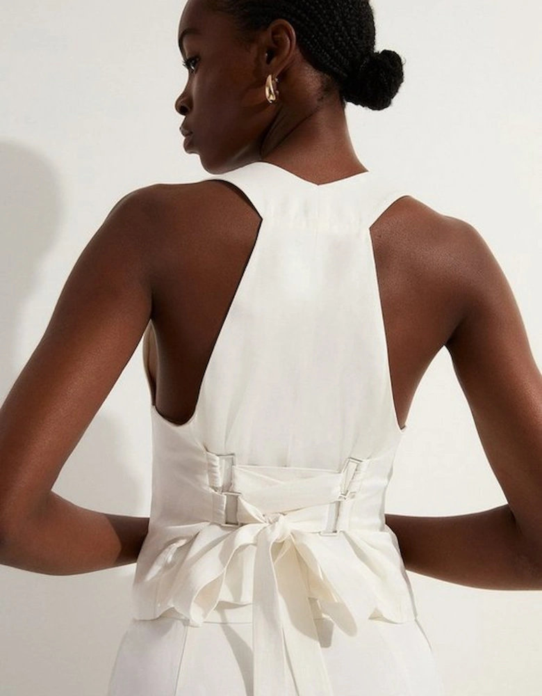 Petite Tailored Viscose Linen Corset Back Detail Waistcoat