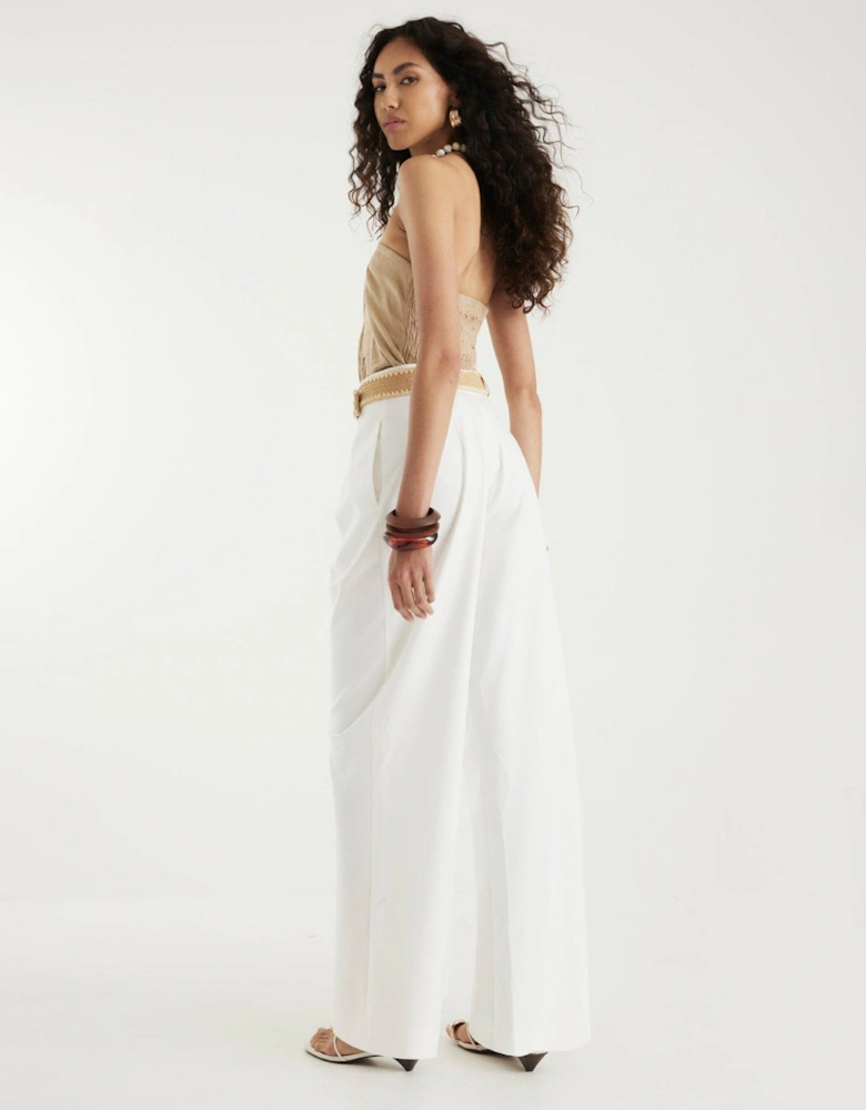 Belted Wide Leg Trousers - White