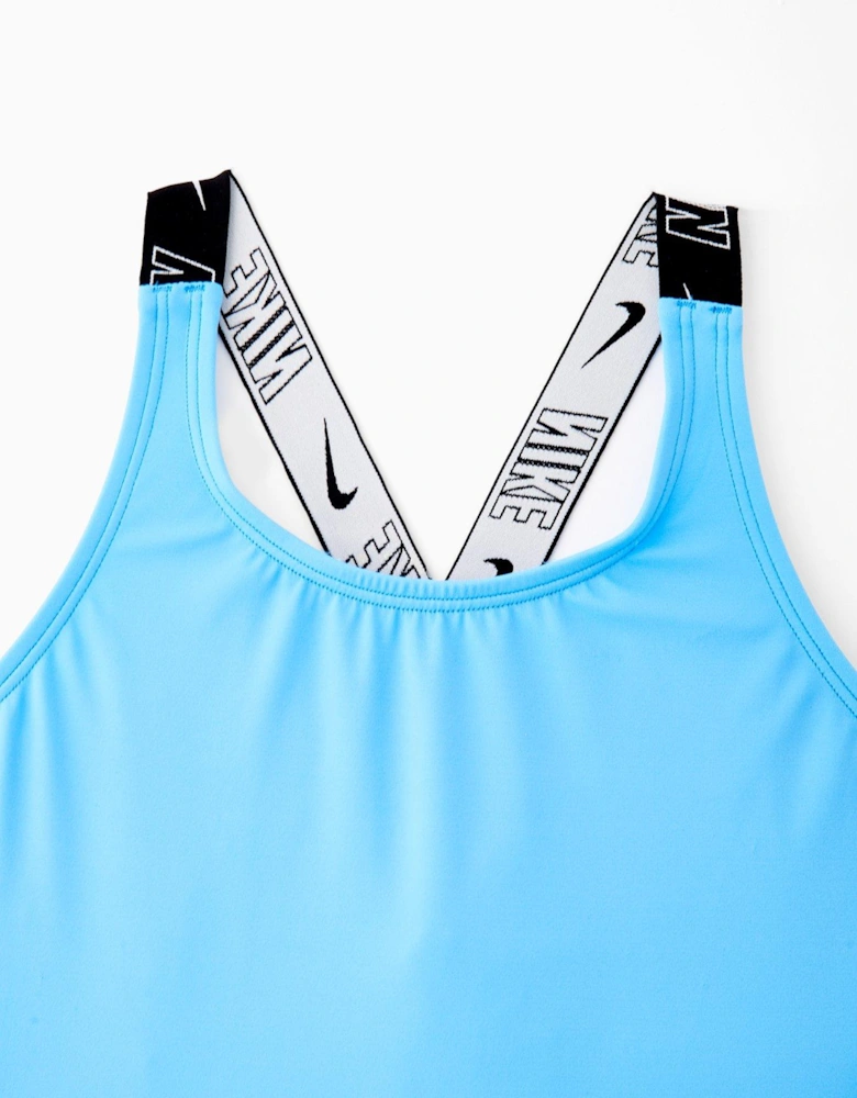 Girls Logo Taping Crossback One Piece Swimsuit - Blue