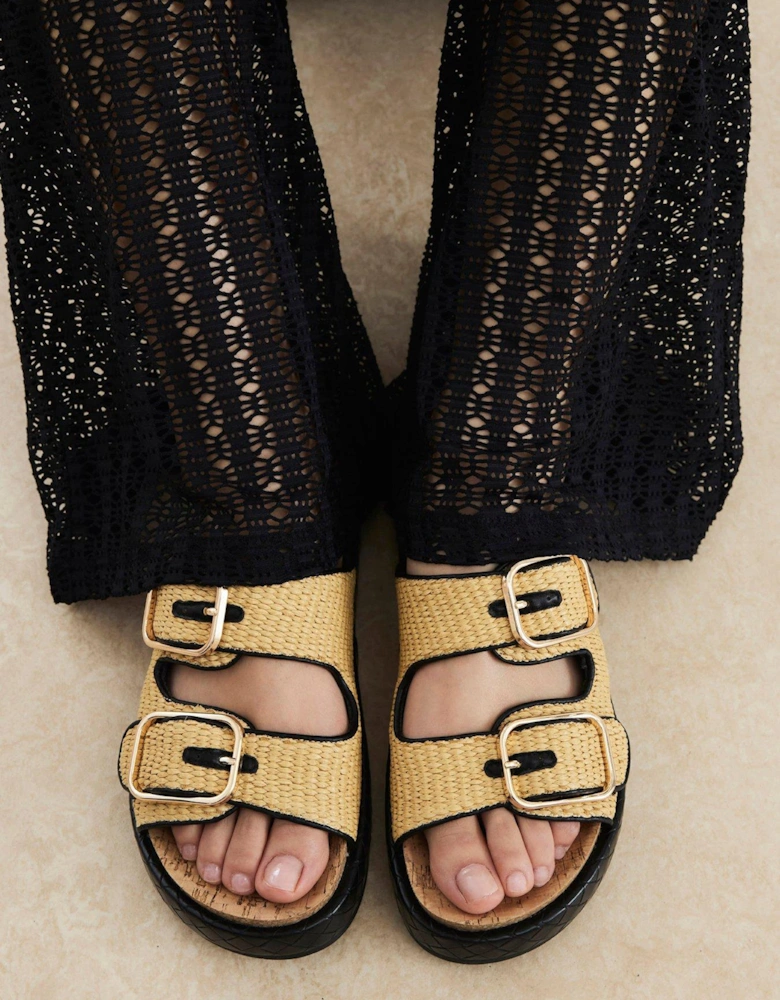 Wide Fit Double Strap Sandal - Beige