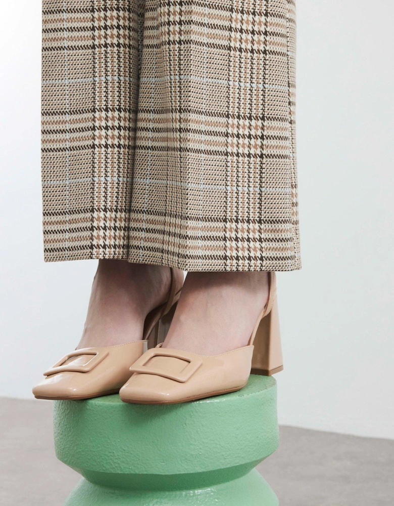 Block Heel Square Toe - Beige