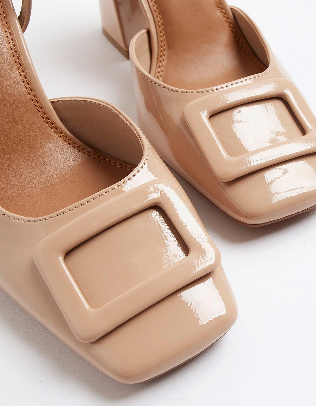 Block Heel Square Toe - Beige