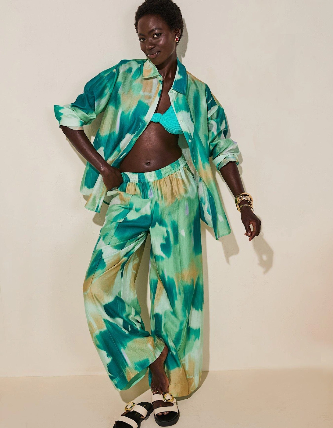 High Rise Wide Leg Trouser - Multi
