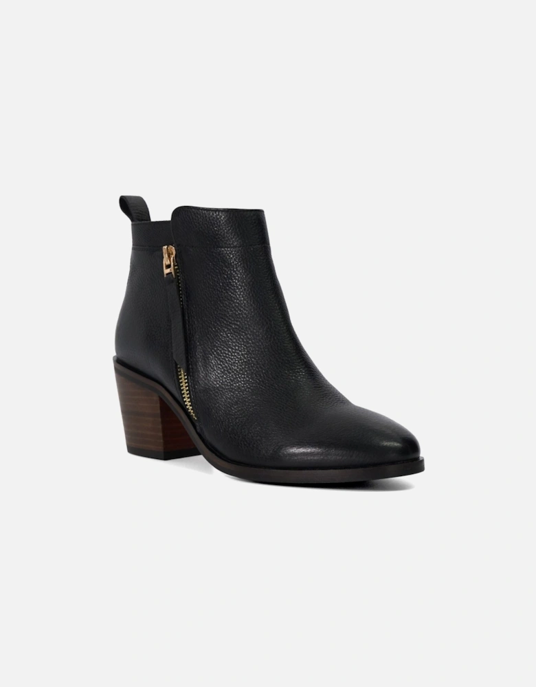 Dune Paicing Leather Women's Black Heeled Ankle Boots