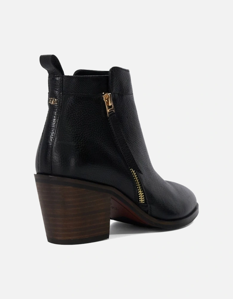 Dune Paicing Leather Women's Black Heeled Ankle Boots