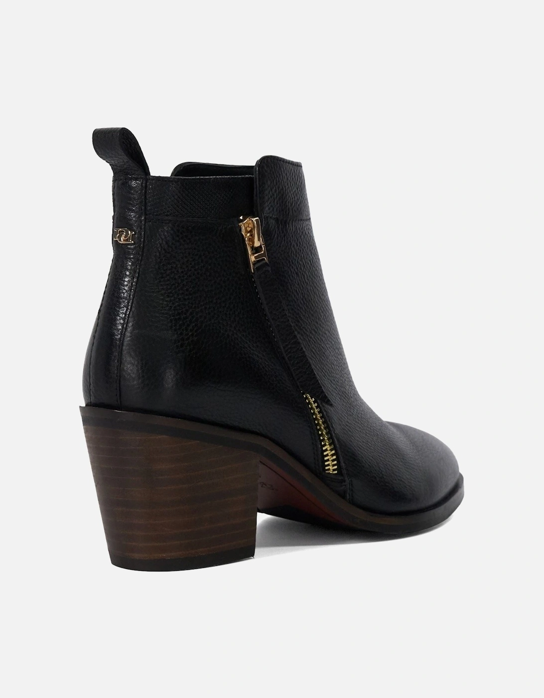 Dune Paicing Leather Women's Black Heeled Ankle Boots
