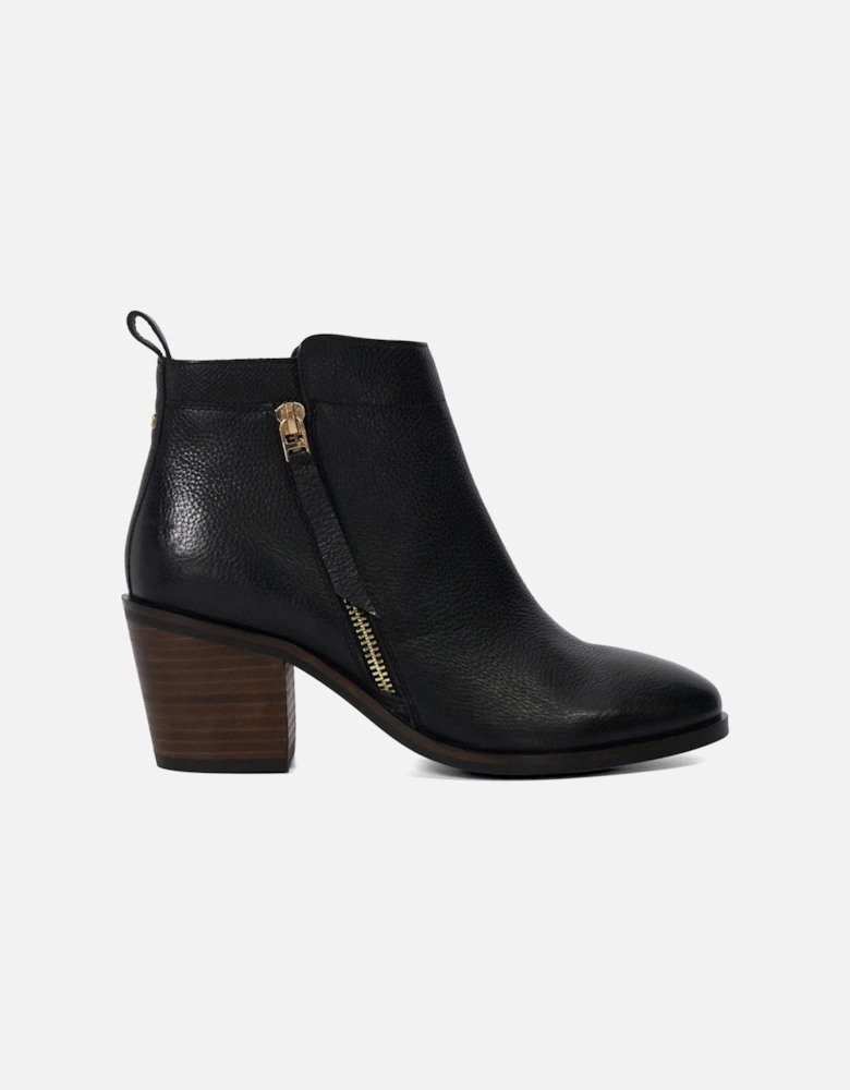 Dune Paicing Leather Women's Black Heeled Ankle Boots