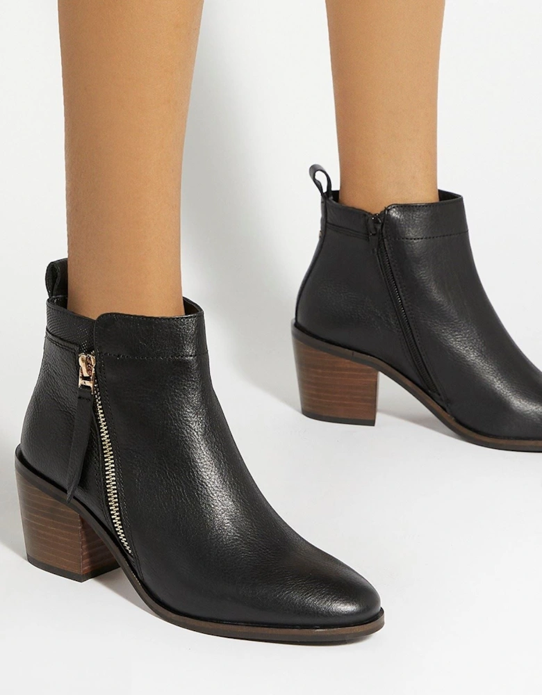 Dune Paicing Leather Women's Black Heeled Ankle Boots