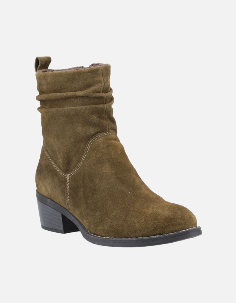 Iris Suede Women's Khaki Heeled Ankle Boots