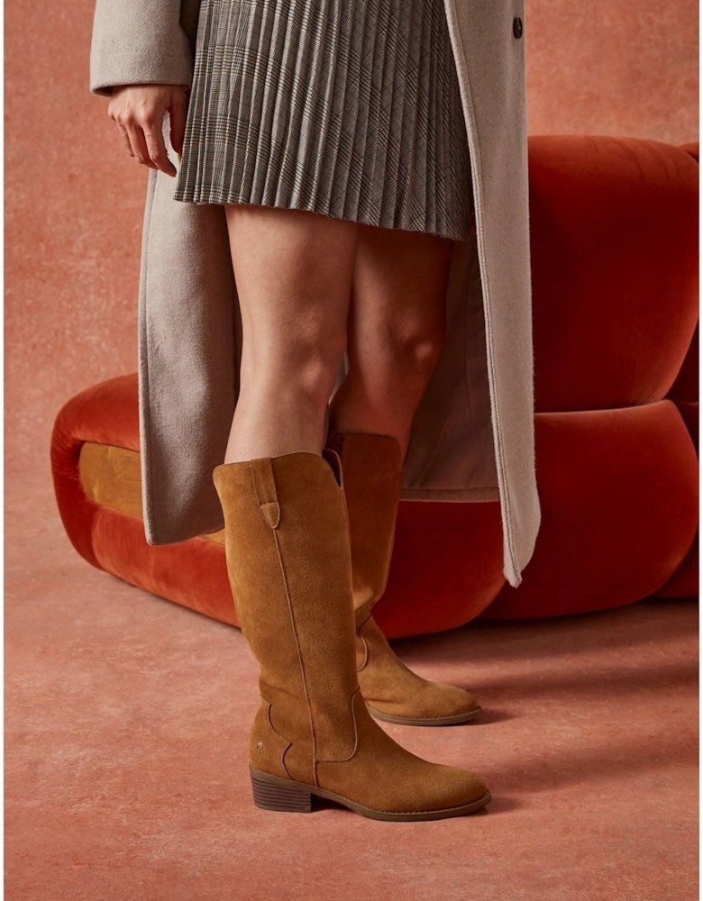 Isabella Suede Women's Tan Heeled Knee High Boots
