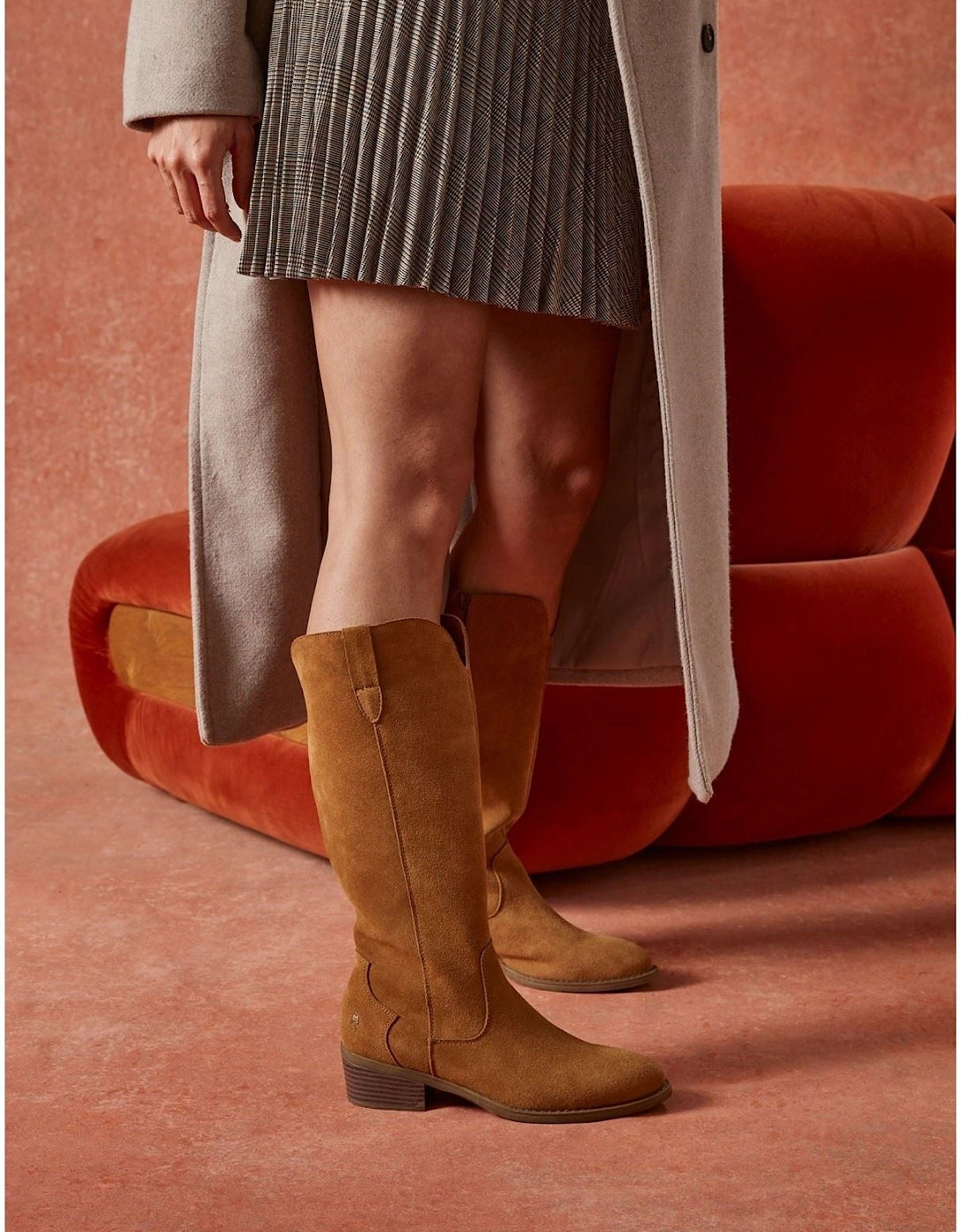 Isabella Suede Women's Tan Heeled Knee High Boots