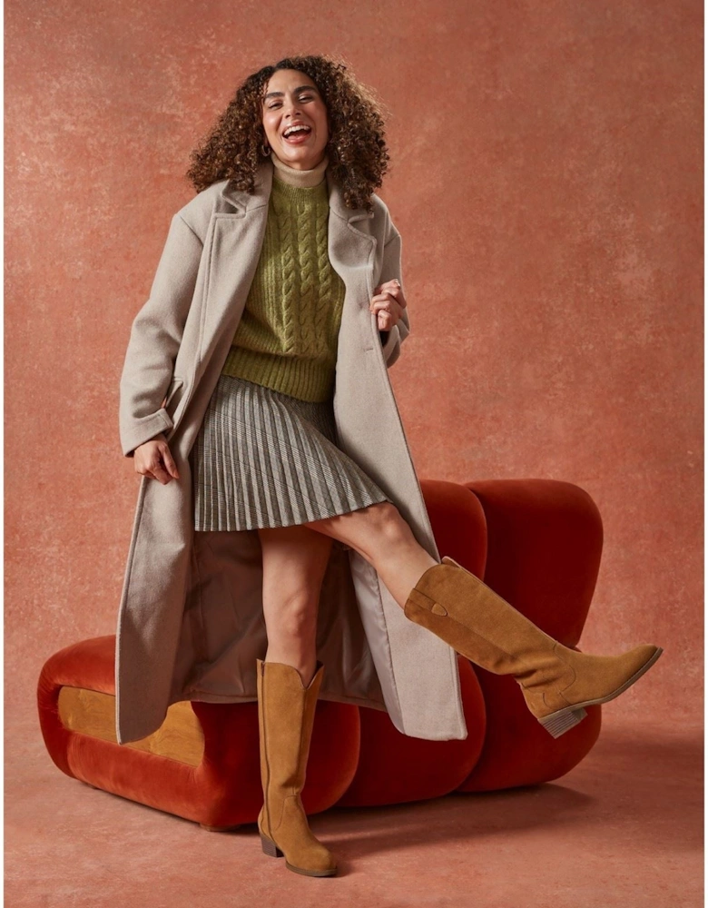 Isabella Suede Women's Tan Heeled Knee High Boots
