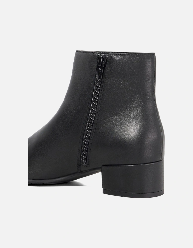 Dune Pippie Leather Women's Black Heeled Ankle Boots