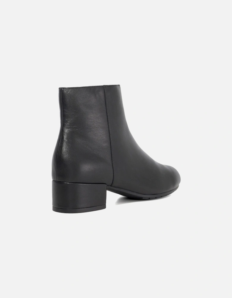 Dune Pippie Leather Women's Black Heeled Ankle Boots