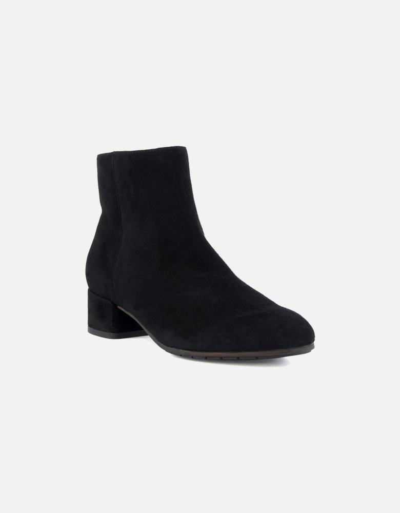 Dune Pippie Leather Women's Black Heeled Ankle Boots