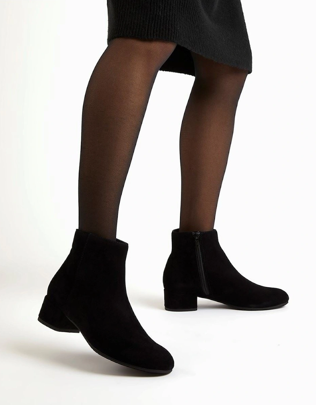Dune Pippie Leather Women's Black Heeled Ankle Boots