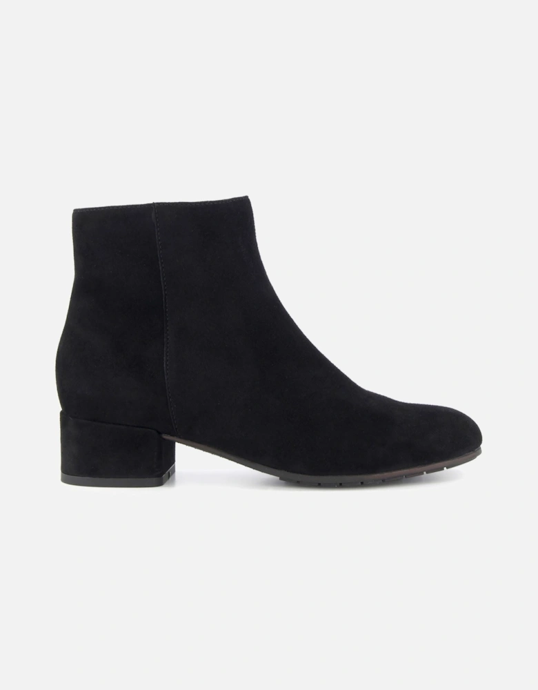 Dune Pippie Leather Women's Black Heeled Ankle Boots