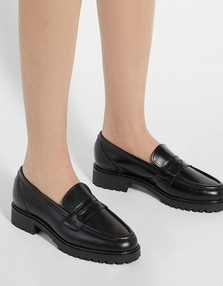 Dune Gild Leather Women's Black Loafers