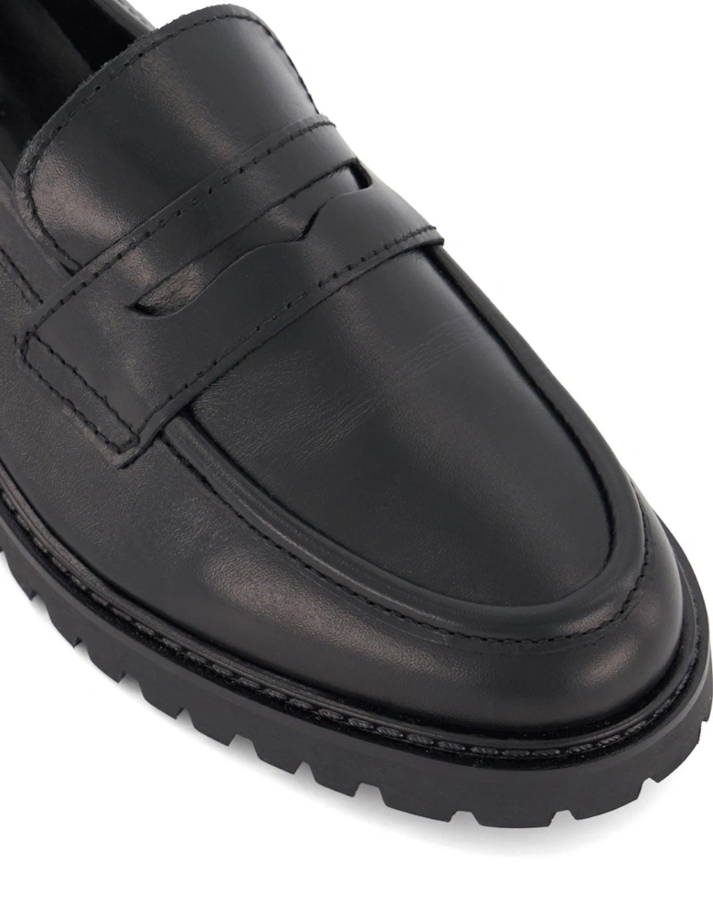 Dune Gild Leather Women's Black Loafers