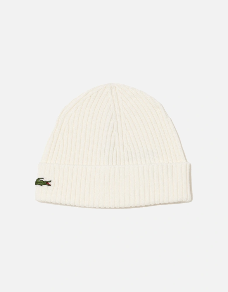 Rib-Knit Brushed Wool Beanie White