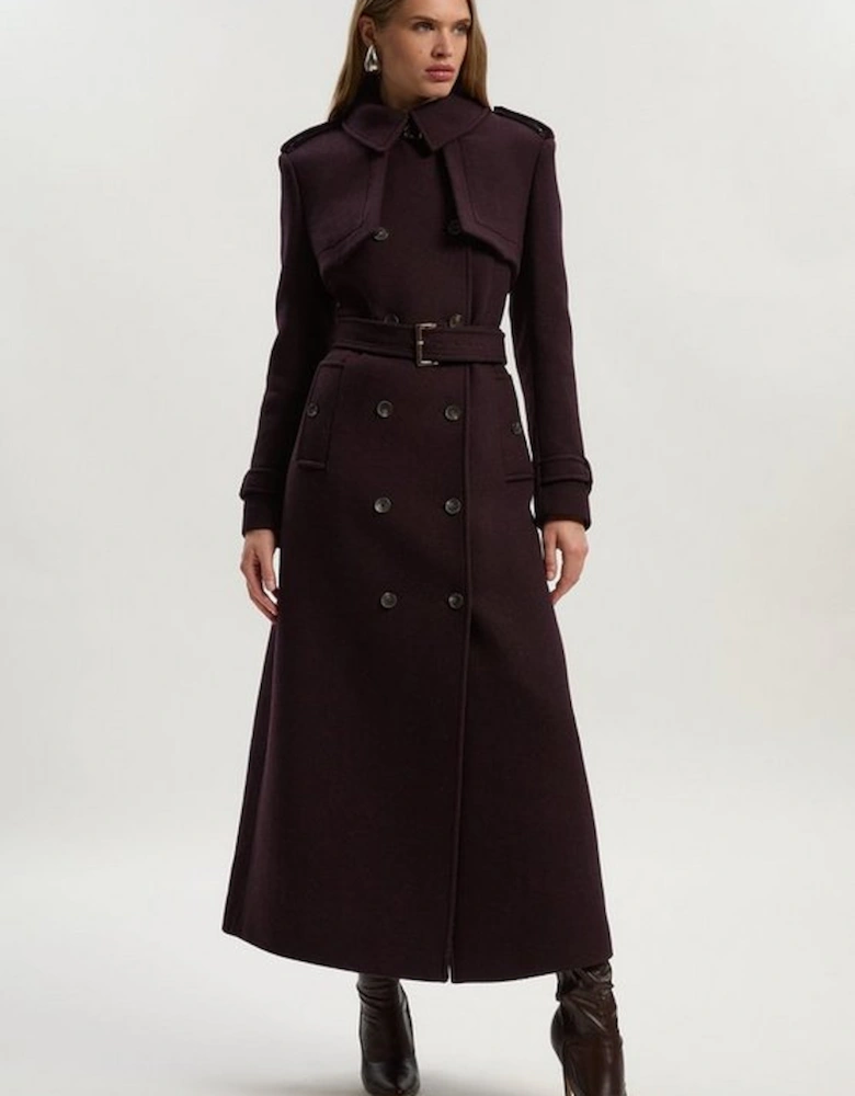 Petite Wool Pu Mix Tailored Belted Trench Maxi Coat