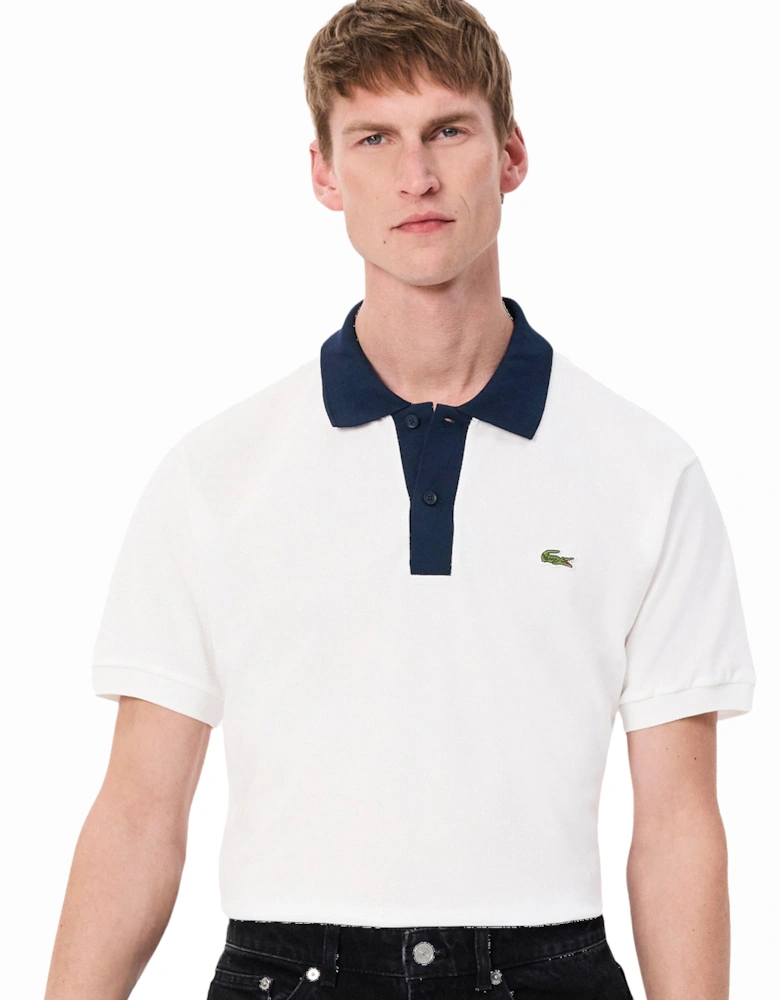 Classic Fit Contrast Collar Polo Shirt White/Navy Blue