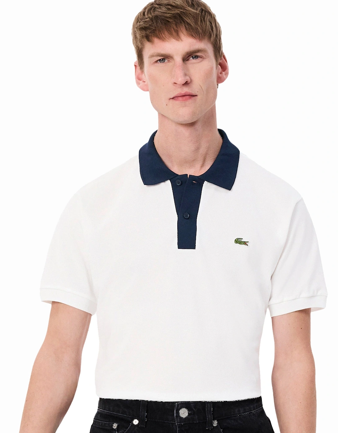 Classic Fit Contrast Collar Polo Shirt White/Navy Blue