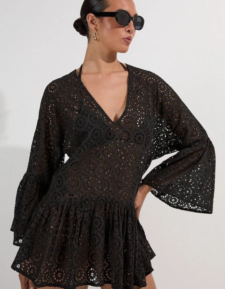 Cotton Broderie Beach Mini Kimono