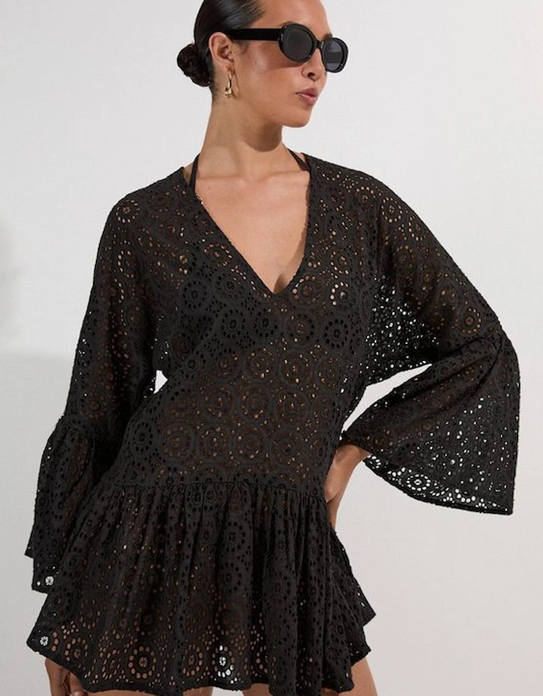 Cotton Broderie Beach Mini Kimono, 2 of 1