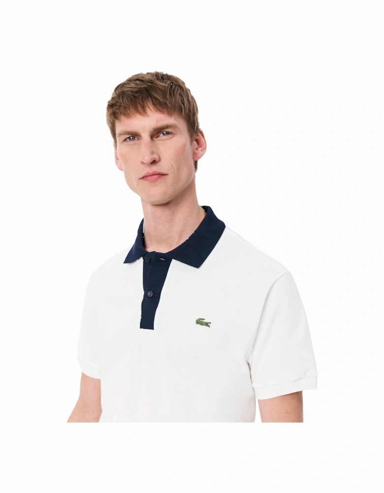 Classic Fit Contrast Collar Polo Shirt White/Navy Blue