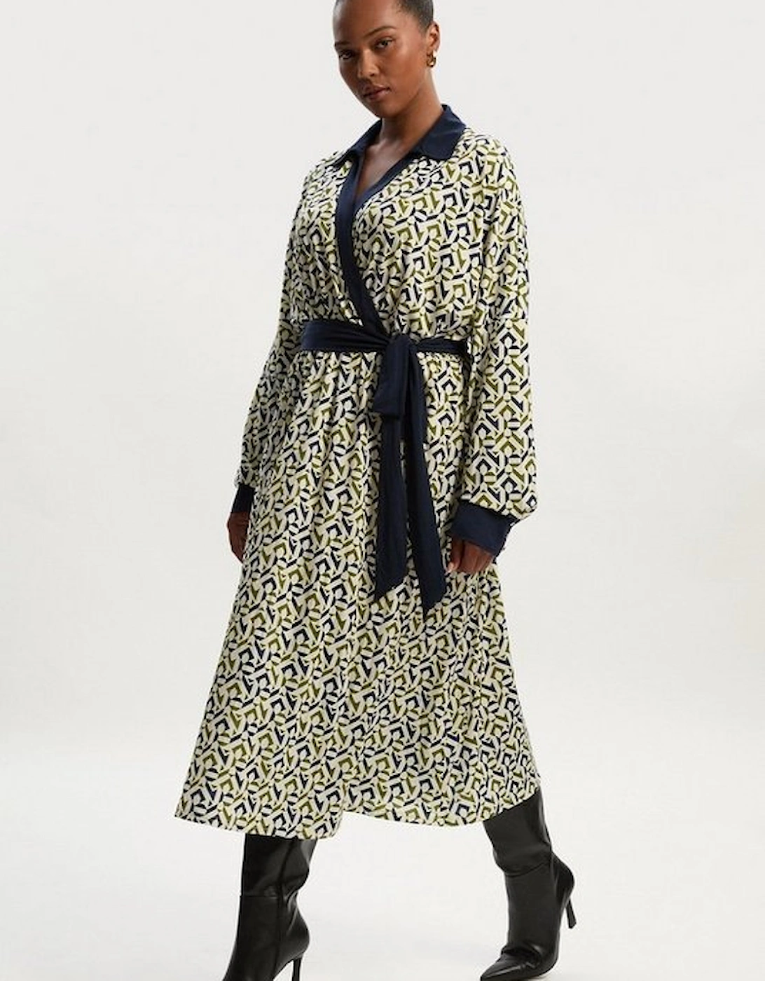 Plus Size Geo Print Crepe Tie Waist Maxi Dress, 2 of 1