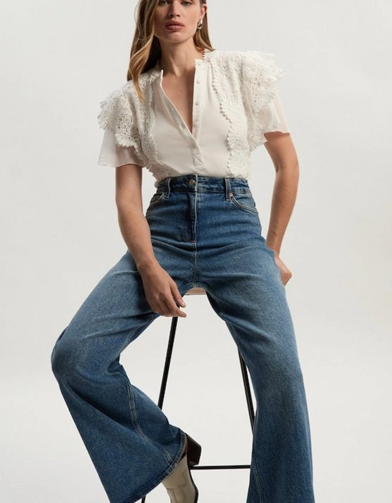 Capure Lace Trim Ribbed Button Detail Jersey Bodysuit