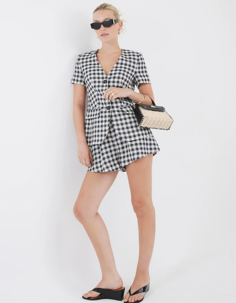 Gingham Flare Shorts - Black
