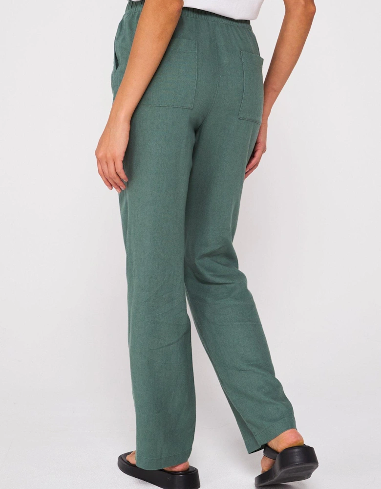 Linen Blend Trousers - Khaki