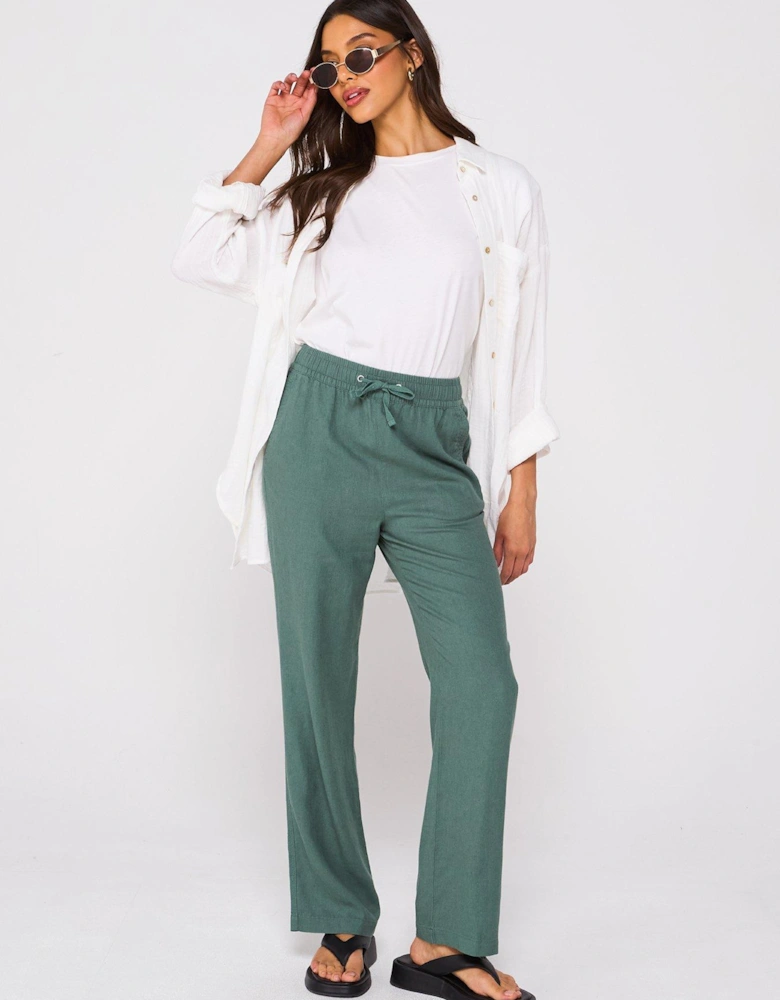 Linen Blend Trousers - Khaki